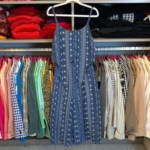 As U Wish blue/white print adjustable strap lined cropped jumpsuit size S